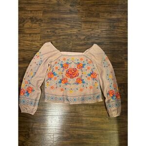 Savanna Jane Top Embroidered Blouse Boho Long Sleeve Floral Peasant Sz:medium
